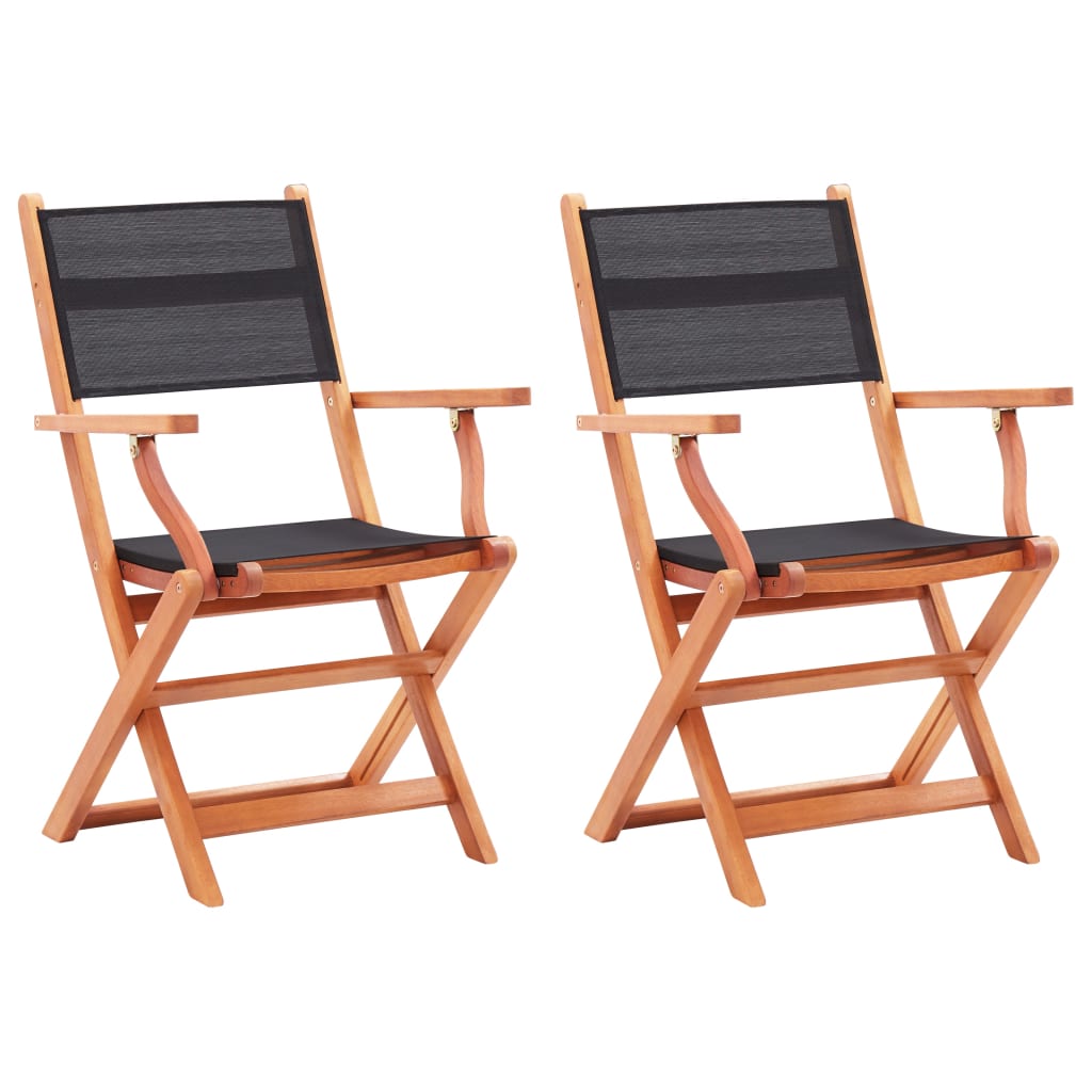 vidaXL Tuinstoelen inklapbaar 2 st eucalyptushout en textileen zwart - Aashly