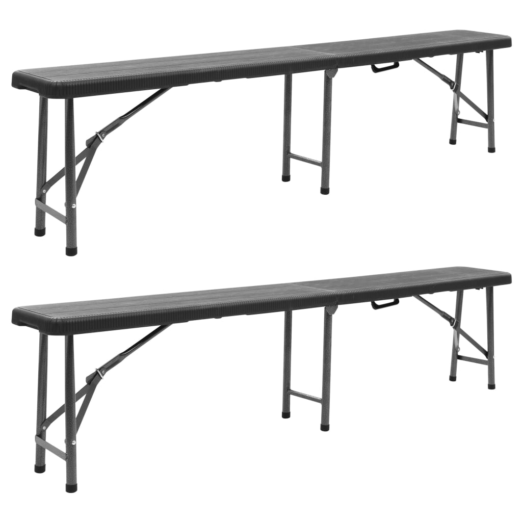 vidaXL Tuinbanken inklapbaar 2 st 180 cm HDPE zwart - Aashly