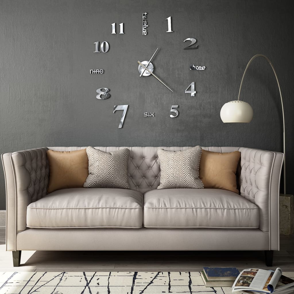 vidaXL 3D-wandklok 100 cm XXL modern zilverkleurig - Aashly