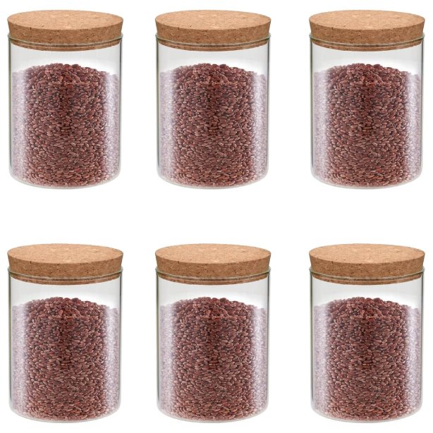 vidaXL Opbergpotten met kurken deksel 6 st 1100 ml glas - Aashly