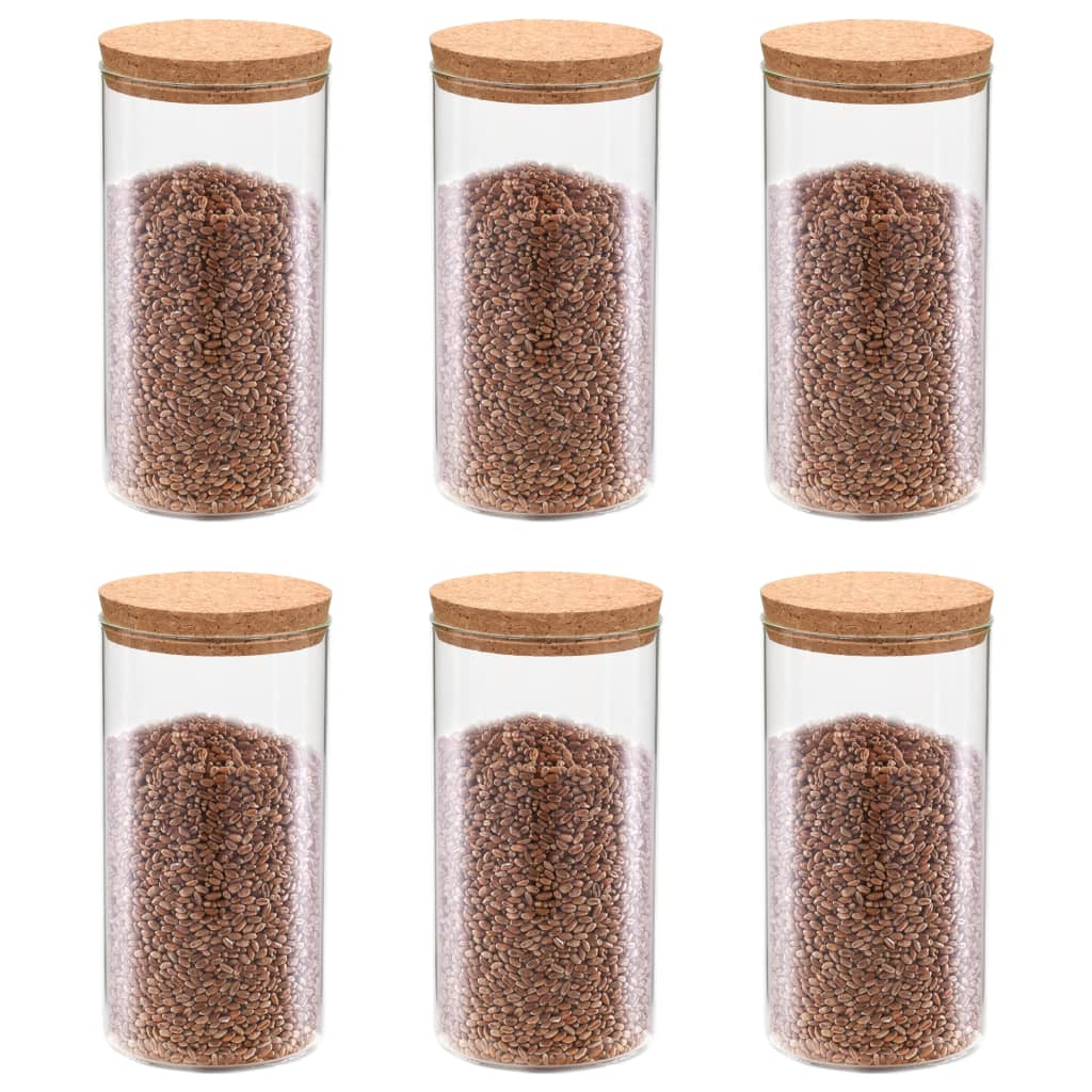 vidaXL Opbergpotten met kurken deksel 6 st 1100 ml glas - Aashly