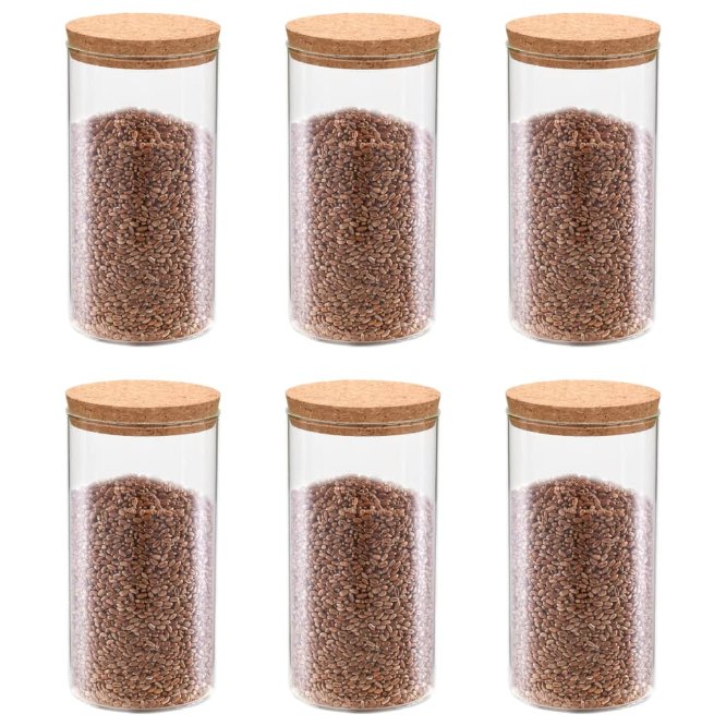 vidaXL Opbergpotten met kurken deksel 6 st 1100 ml glas - Aashly