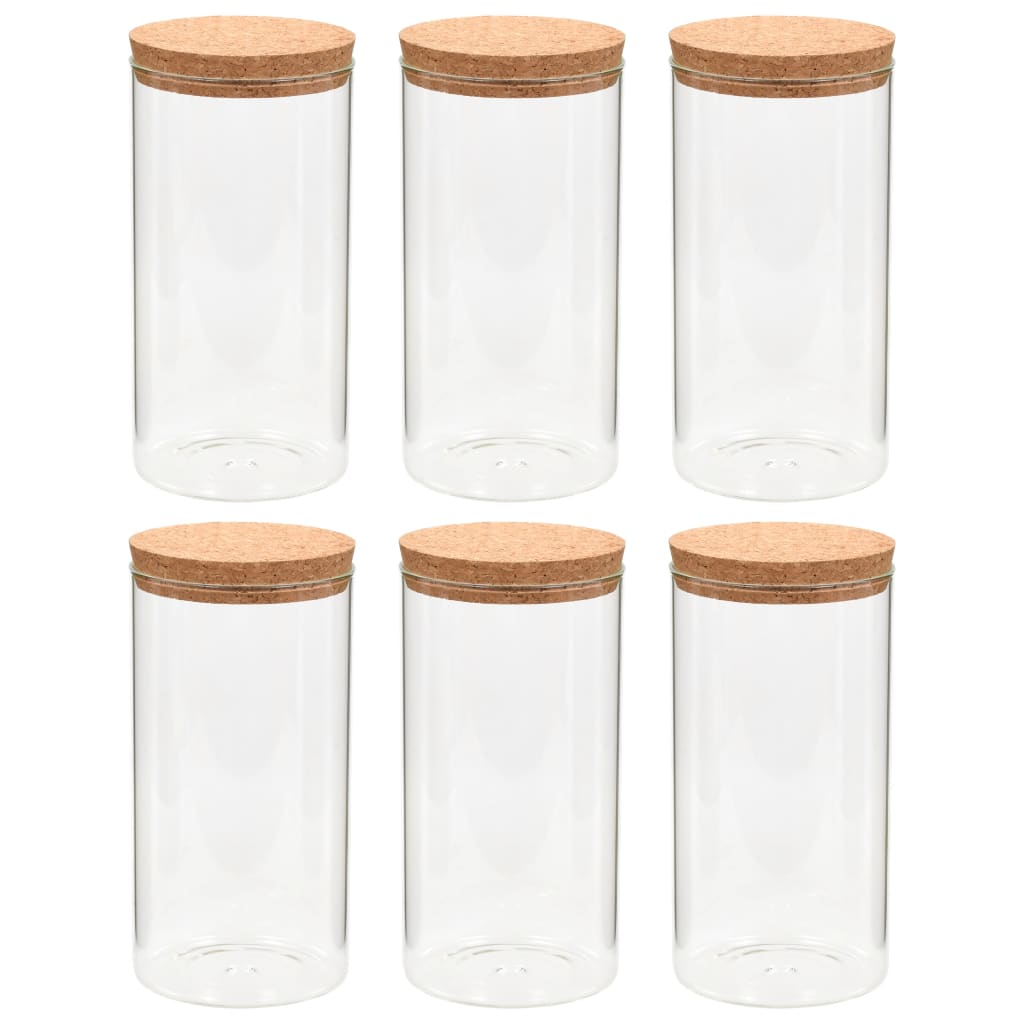 vidaXL Opbergpotten met kurken deksel 6 st 1100 ml glas - Aashly