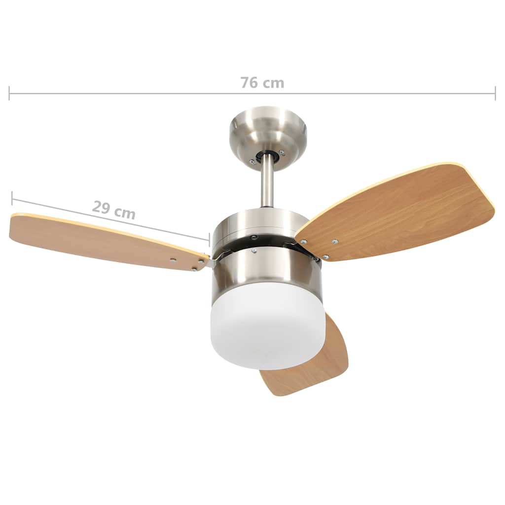 vidaXL Plafondventilator met lamp afstandsbediening 76 cm lichtbruin - Aashly