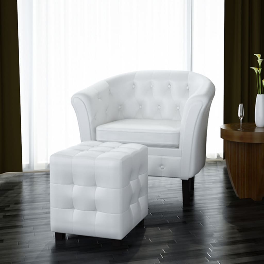 vidaXL Bucket chair with footstool faux leather white
