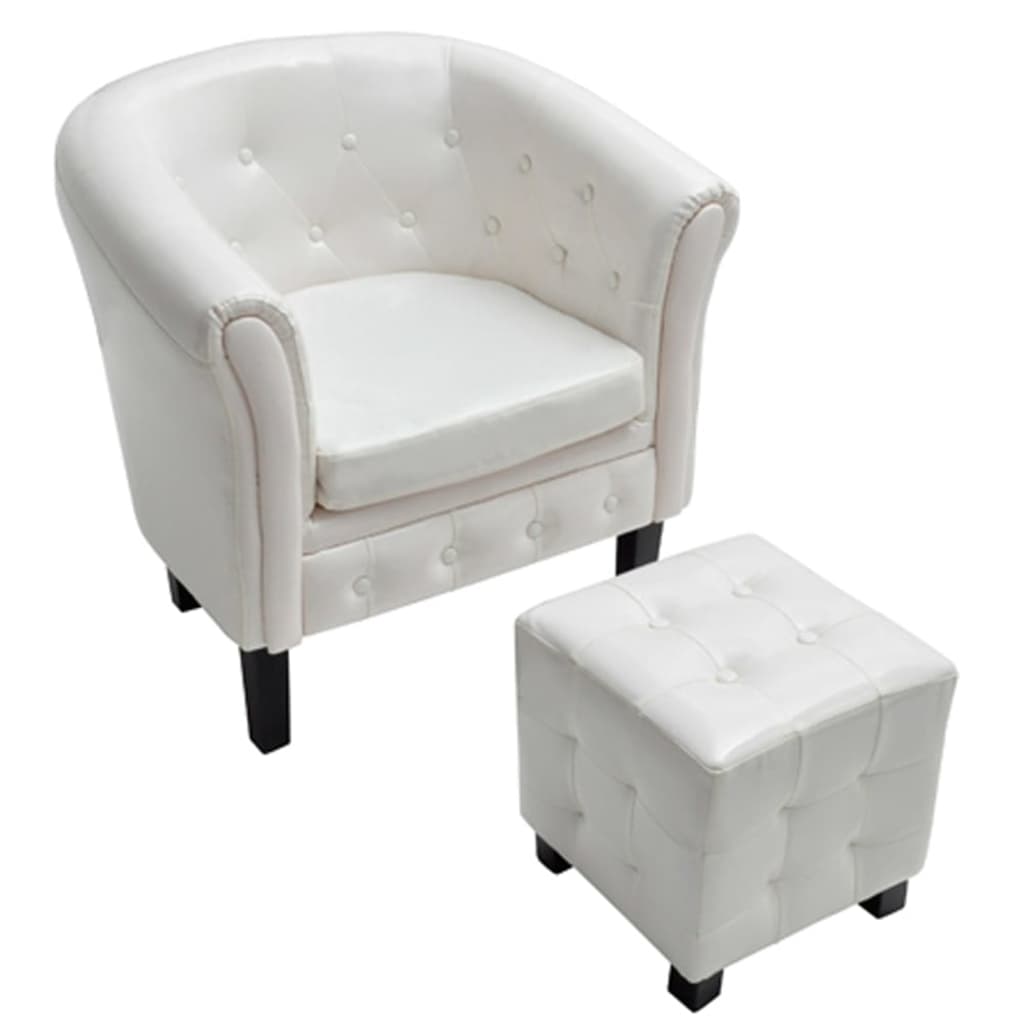 vidaXL Bucket chair with footstool faux leather white