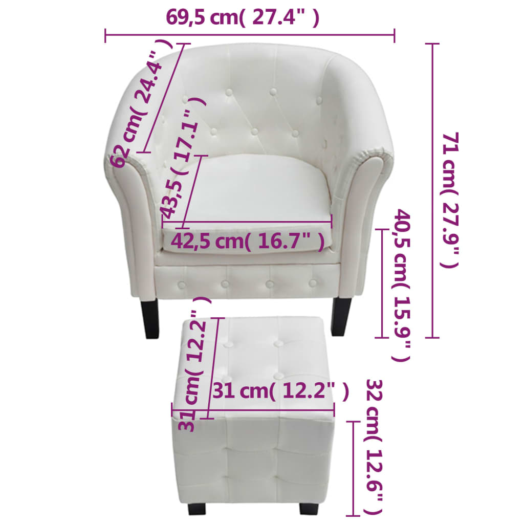 vidaXL Bucket chair with footstool faux leather white