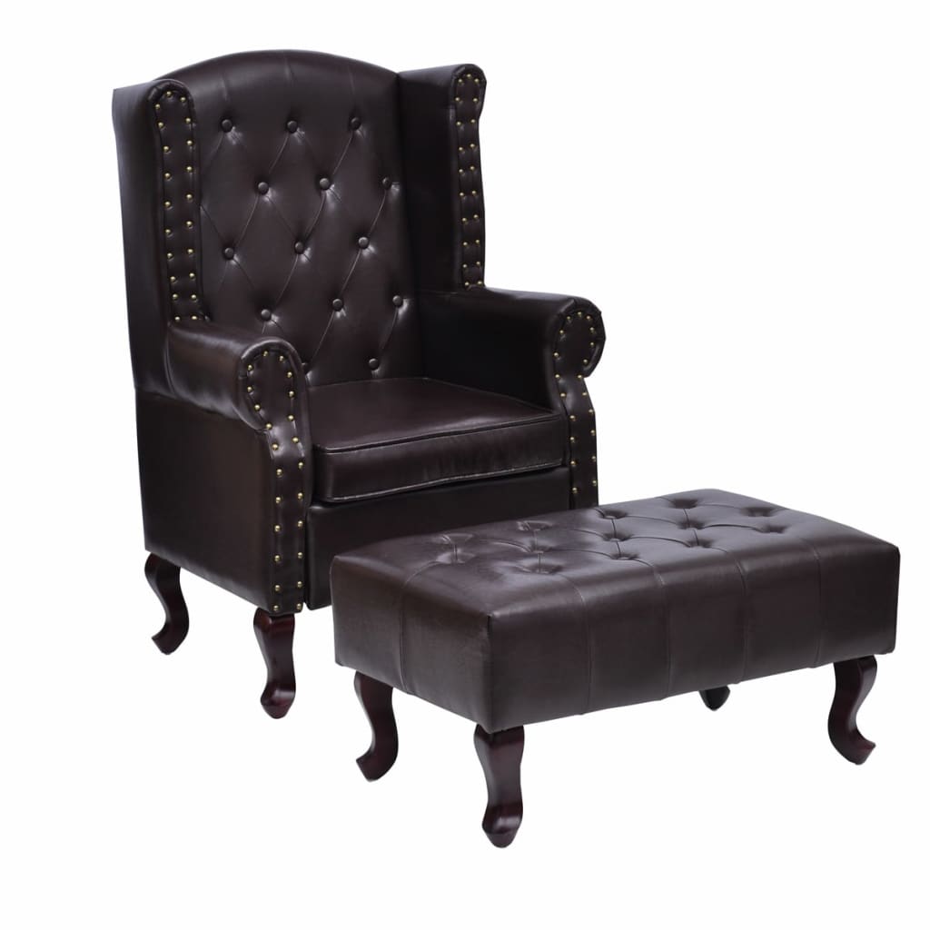 vidaXL Fauteuil met voetenbankje kunstleer donkerbruin - Aashly