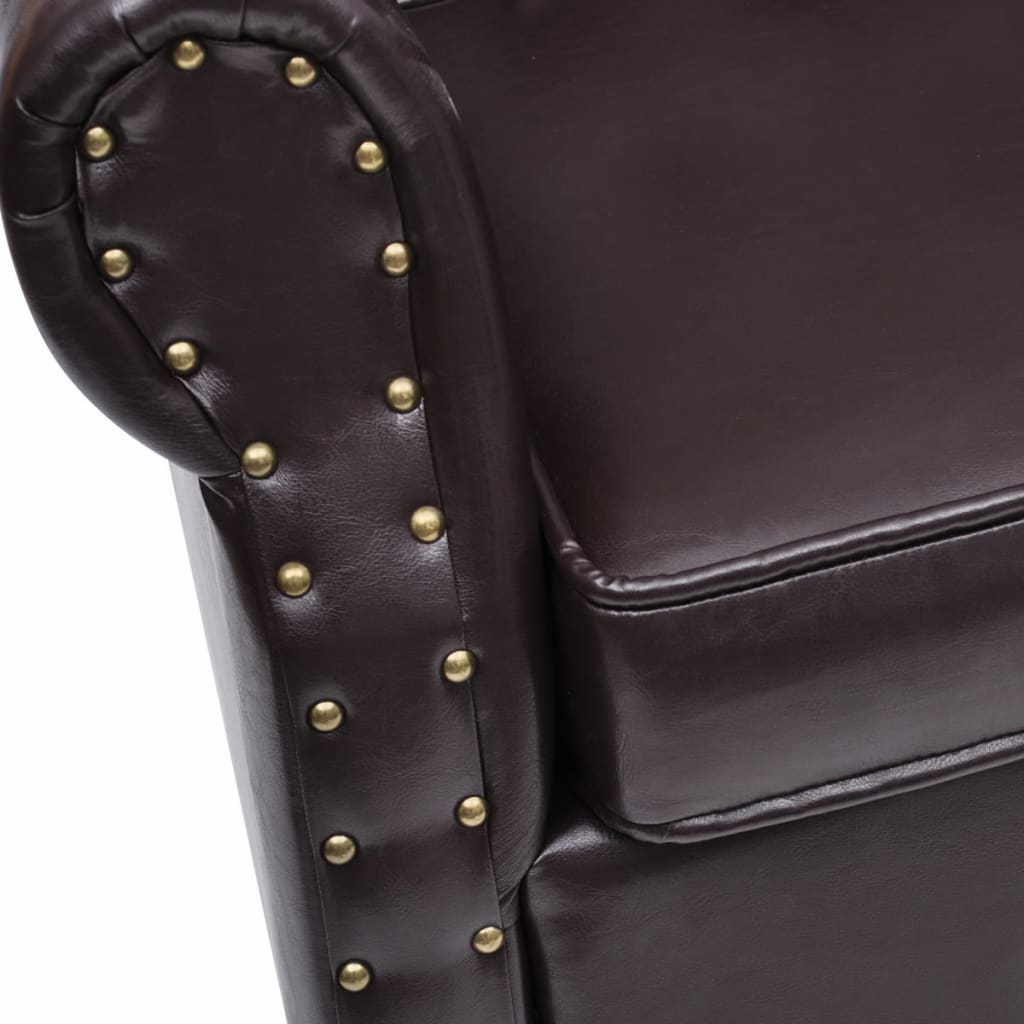 vidaXL Fauteuil met voetenbankje kunstleer donkerbruin - Aashly