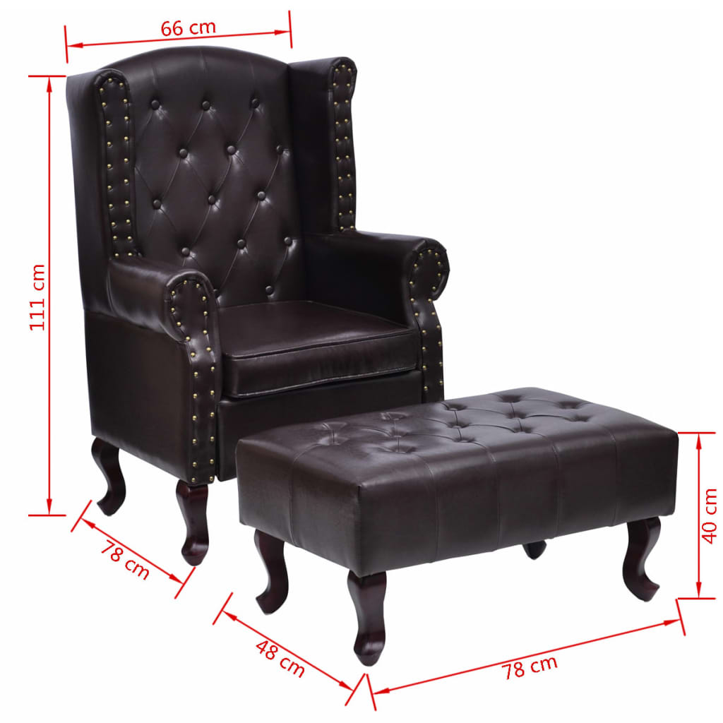 vidaXL Fauteuil met voetenbankje kunstleer donkerbruin - Aashly