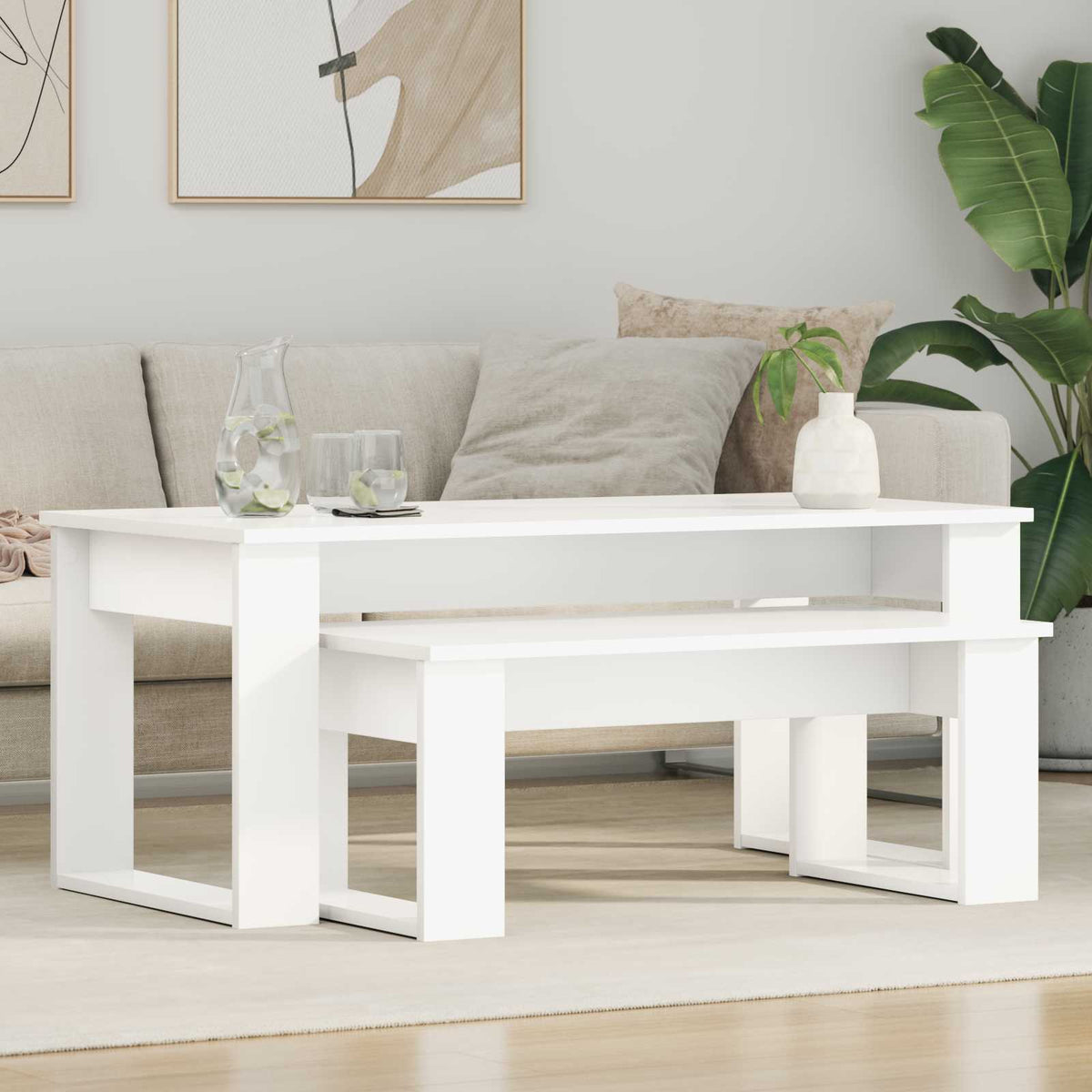 vidaXL Koffietafel Set 2 pcs Wit Bewerkt hout