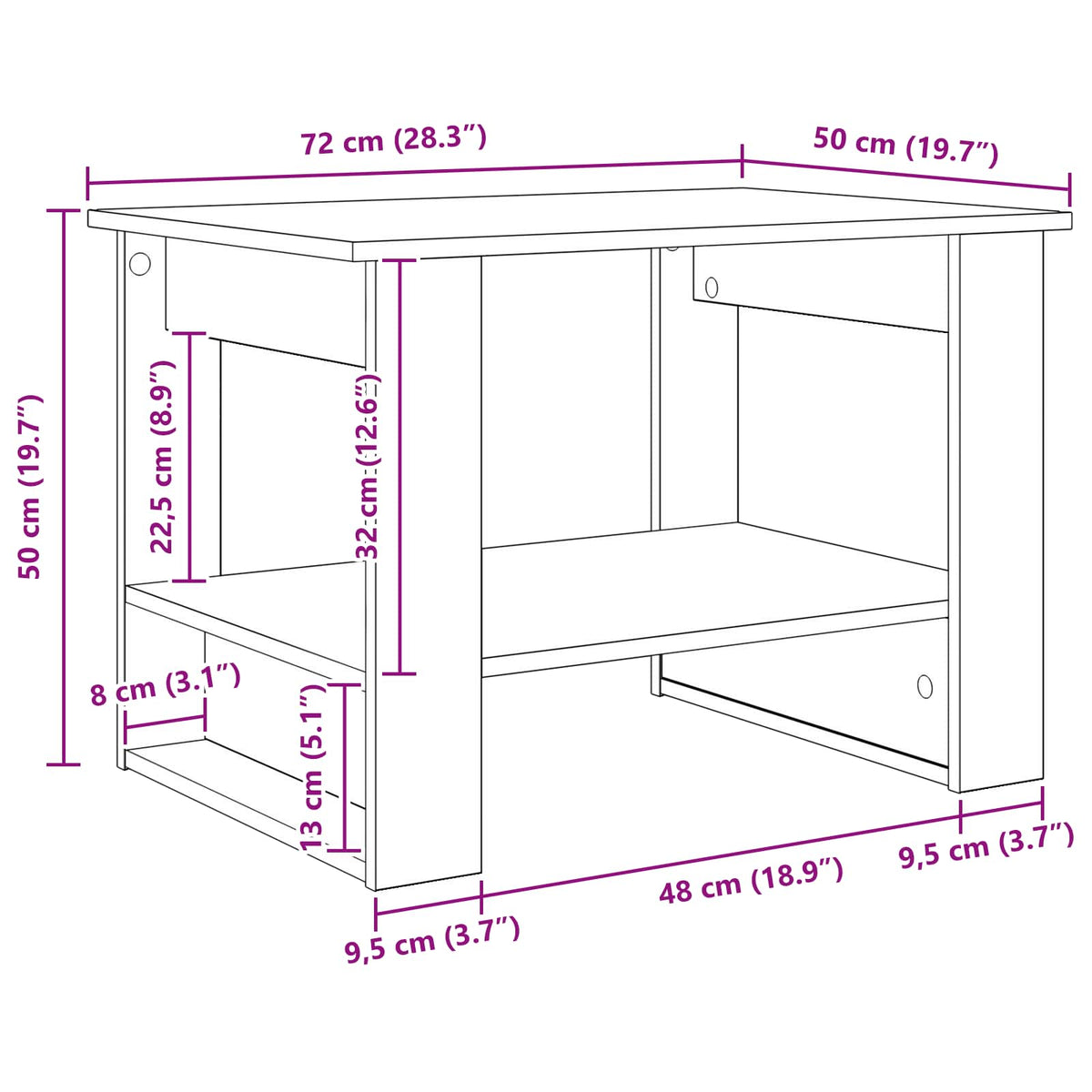 vidaXL Salontafel Wit 72 x 50 x 50 cm Bewerkt hout