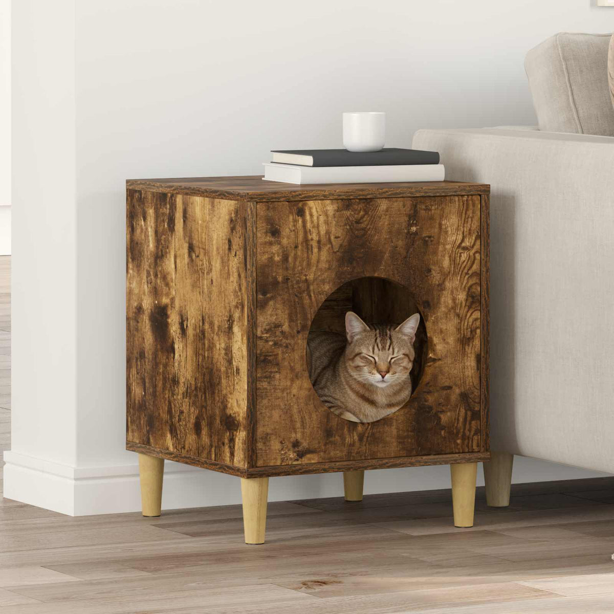 vidaXL Kattenhuis Glanzend Wit 42,5 x 40 x 52,5 cm Bewerkt hout