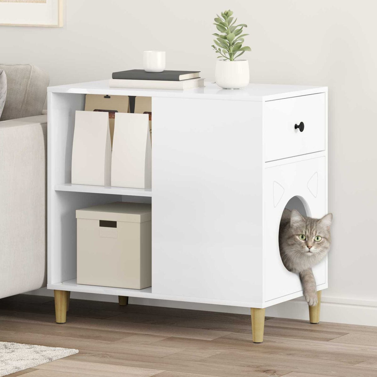 vidaXL Kattenhuis Wit 72 x 42,5 x 70 cm Bewerkt hout