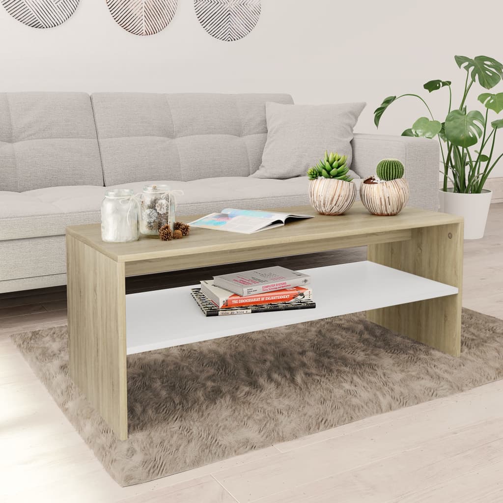 vidaXL Salontafel 100x40x40 cm bewerkt hout zwart - Aashly