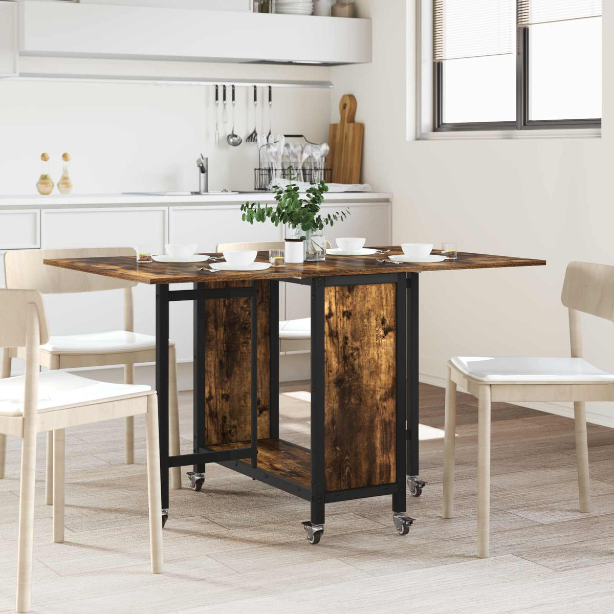 vidaXL Opvouwbare eettafel met wielen 130 x 80 x 76,5 cm Bewerkt hout