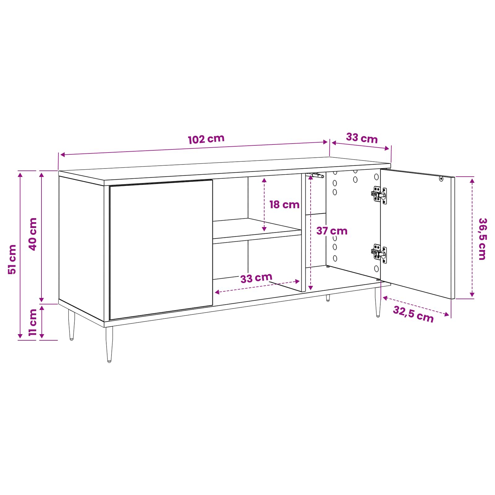 vidaXL Tv-meubel RHENEN 102 x 33 x 51 cm Zwart eiken Bewerkt hout