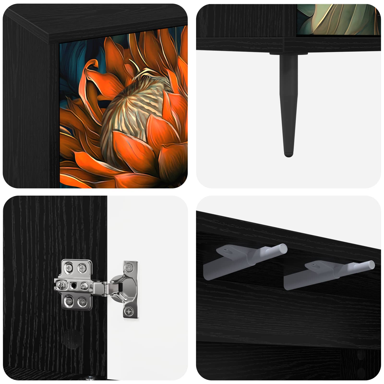 vidaXL Tv-meubel RHENEN 102 x 33 x 51 cm Zwart eiken Bewerkt hout