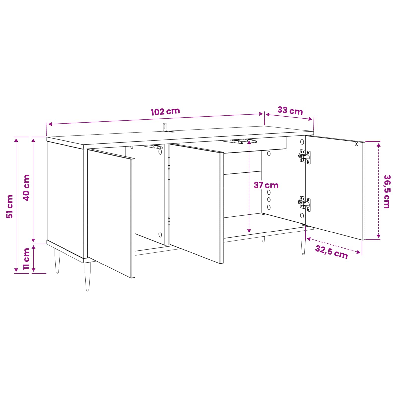 vidaXL Tv-meubel RHENEN 102 x 33 x 51 cm Zwart eiken Bewerkt hout