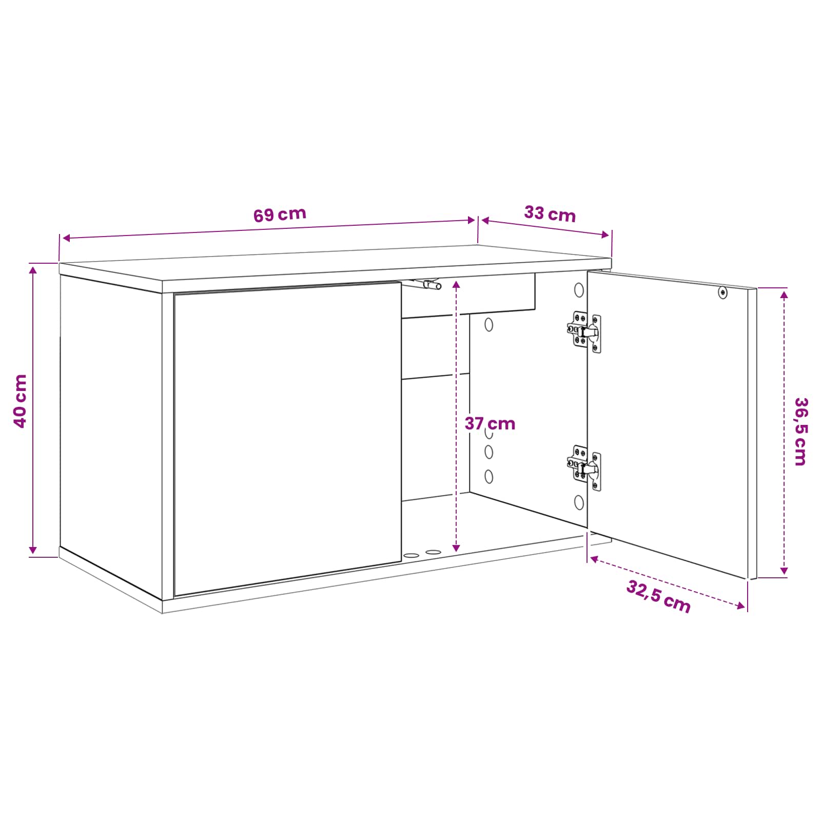 vidaXL Wandgemonteerd tv-meubel RHENEN 69 x 33 x 40 cm Sonoma Eiken