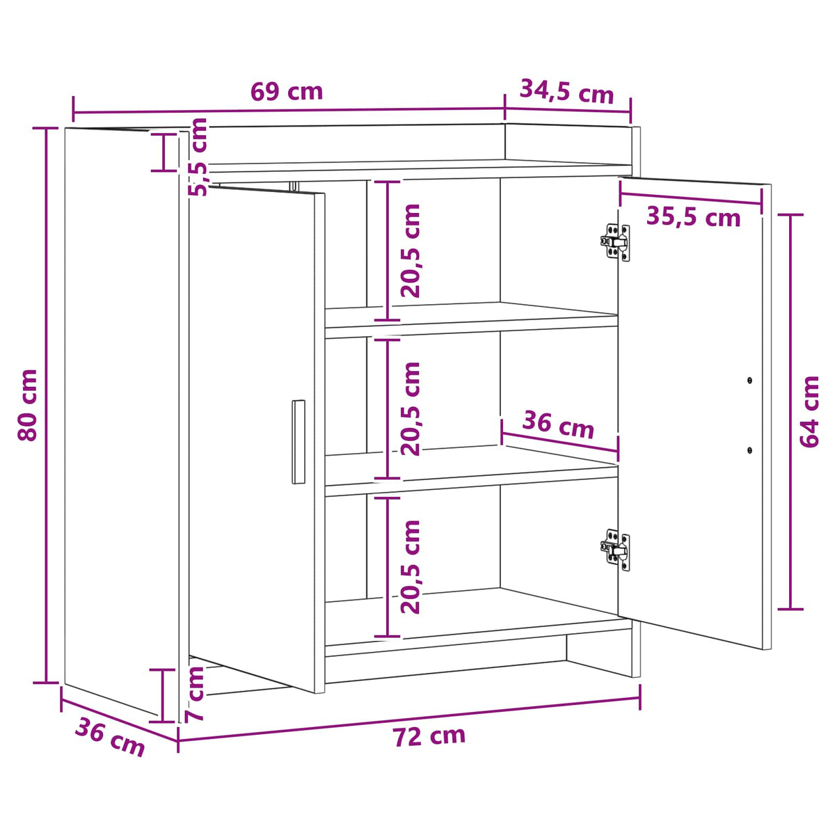 vidaXL Dressoir Wit 72 x 36 x 80 cm Bewerkt hout