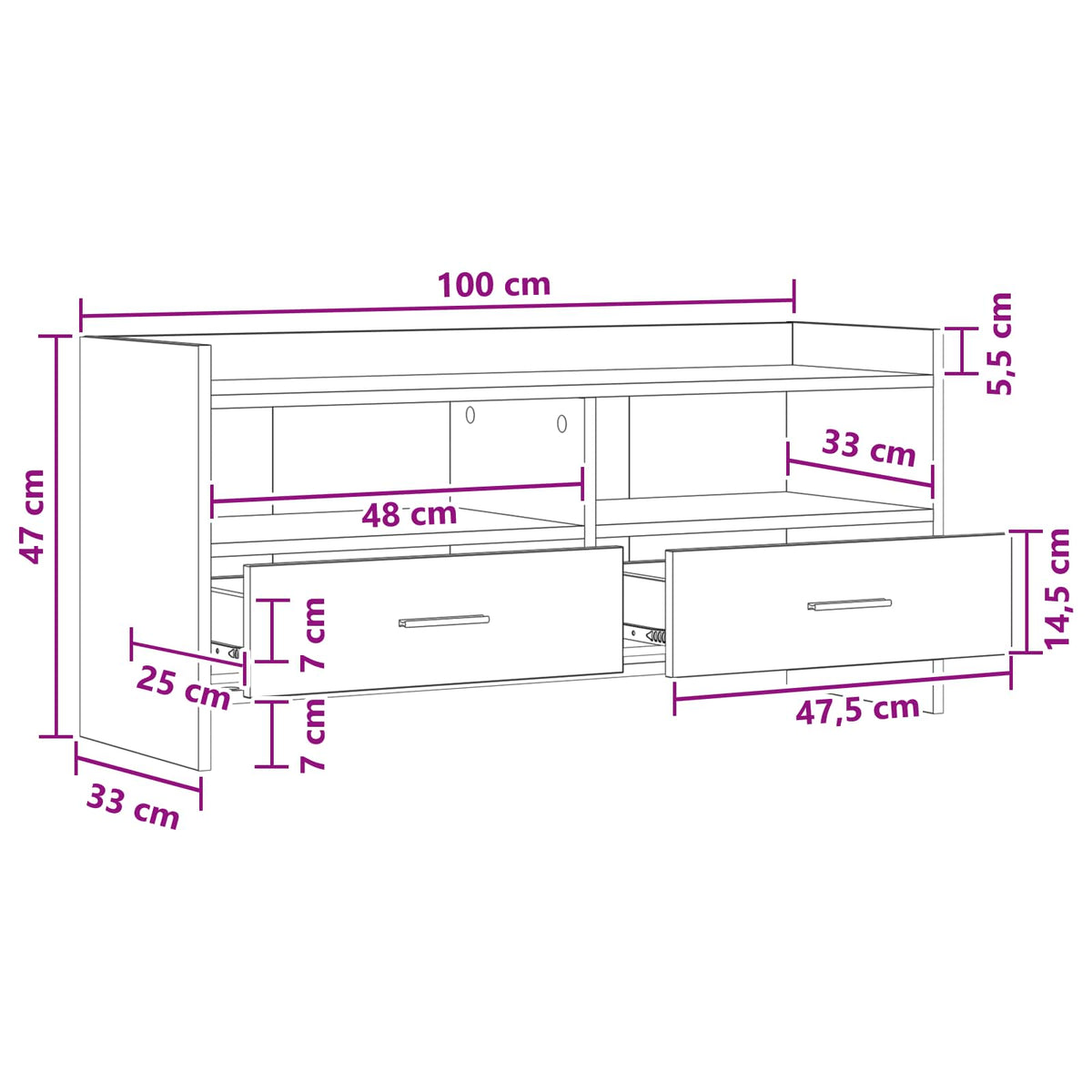 vidaXL TV-kast 100 x 33 x 47 cm Wit Bewerkt hout
