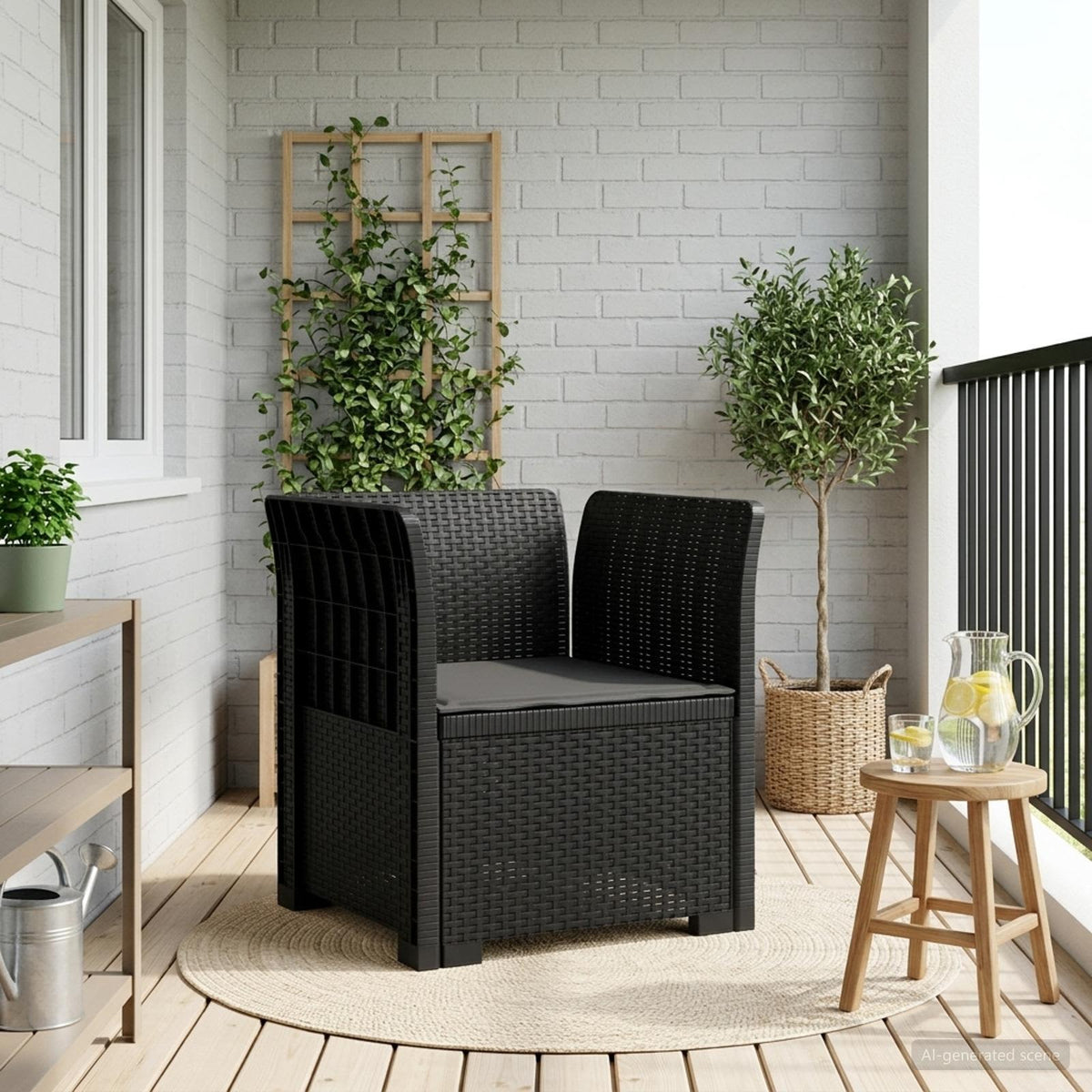 vidaXL Eénpersoons Tuinbank Rattan Look PP Antraciet