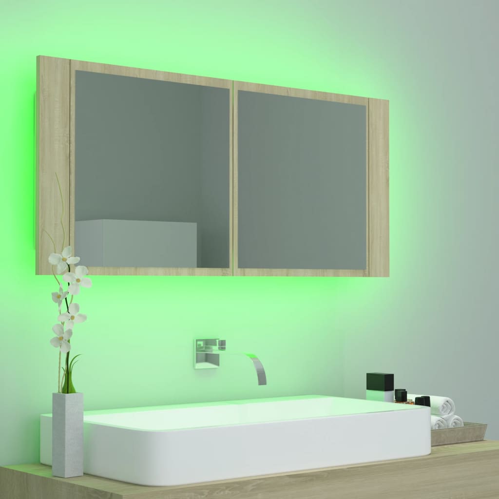 vidaXL Badkamerkast met spiegel LED acryl sonoma eikenkleurig - Aashly