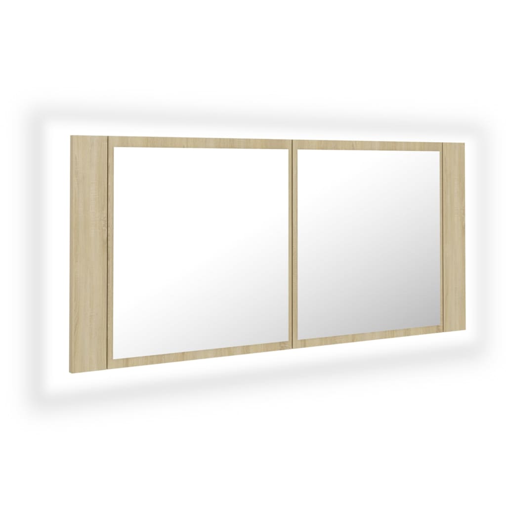 vidaXL Badkamerkast met spiegel LED acryl sonoma eikenkleurig - Aashly