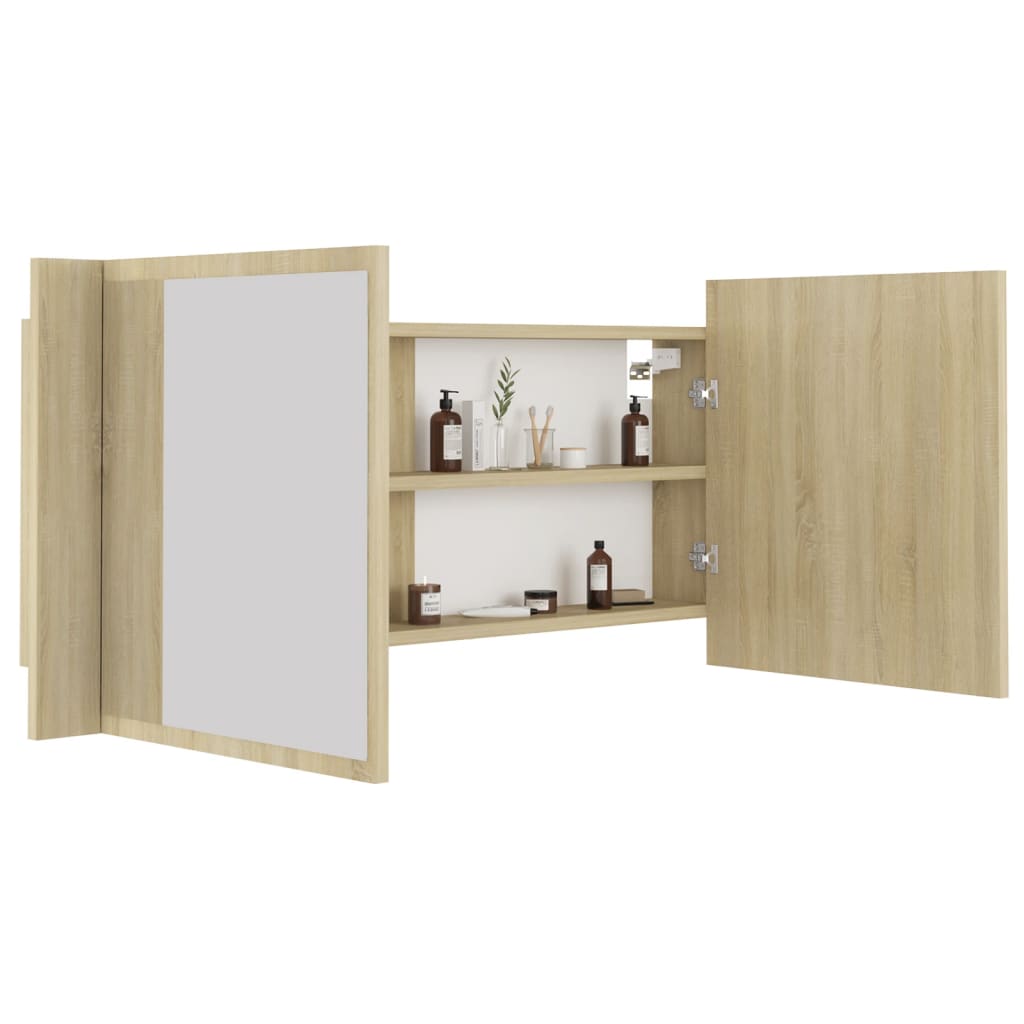 vidaXL Badkamerkast met spiegel LED acryl sonoma eikenkleurig - Aashly