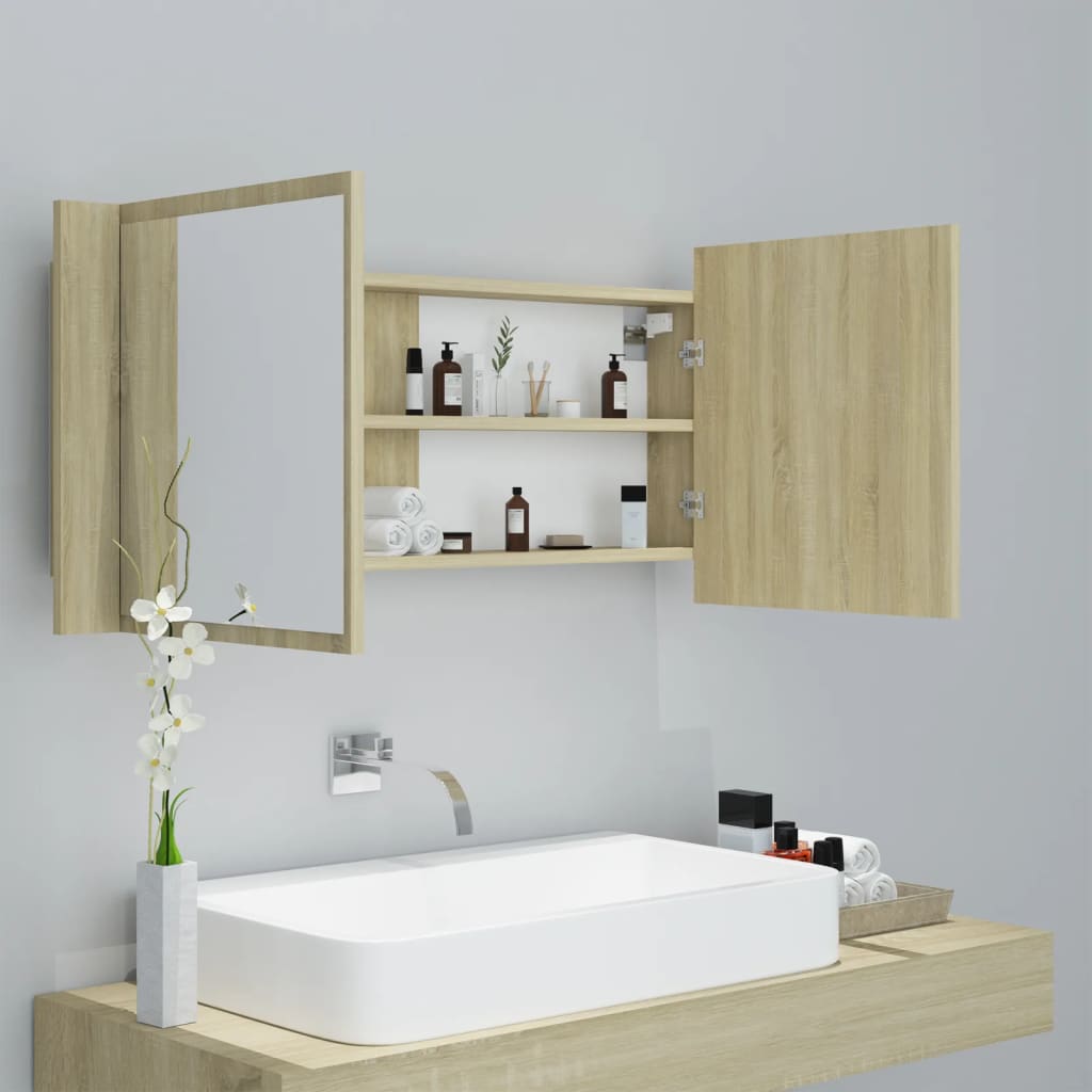 vidaXL Badkamerkast met spiegel LED acryl sonoma eikenkleurig - Aashly