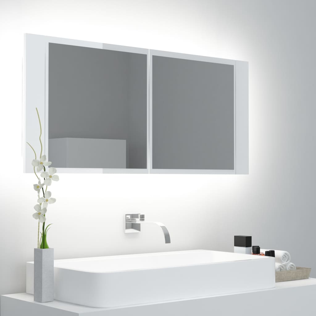 vidaXL Badkamerkast met spiegel LED acryl sonoma eikenkleurig - Aashly
