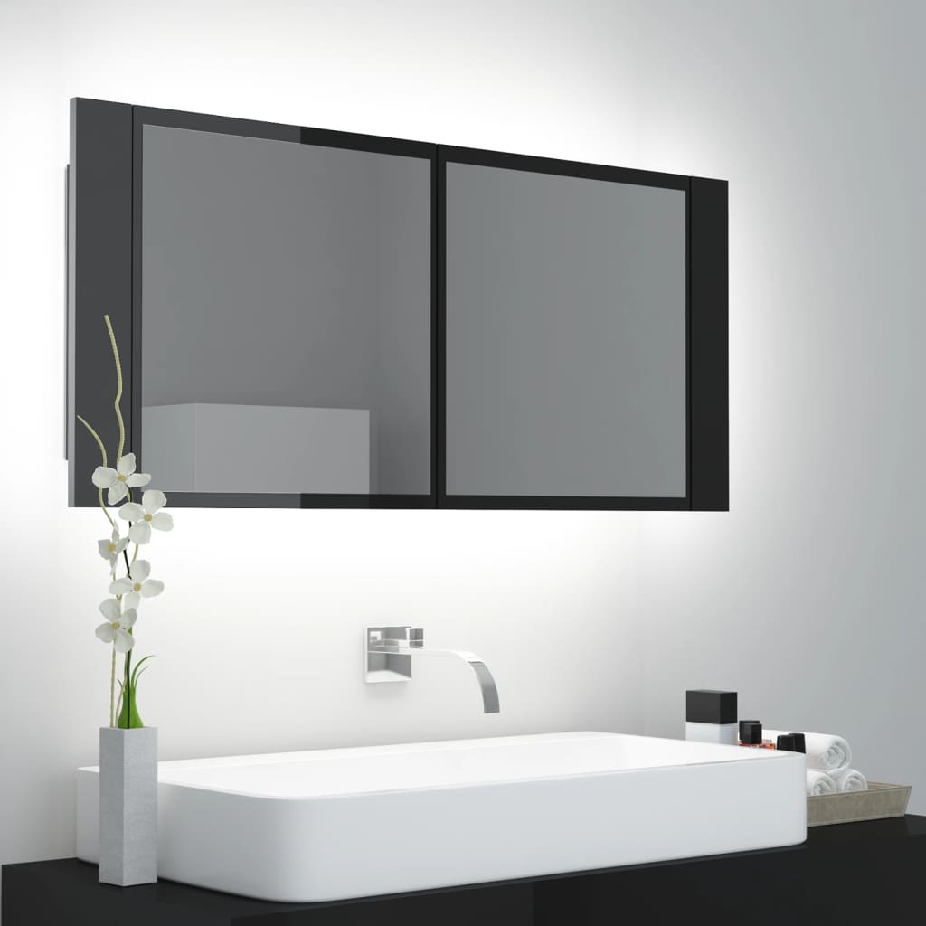 vidaXL Badkamerkast met spiegel LED acryl sonoma eikenkleurig - Aashly