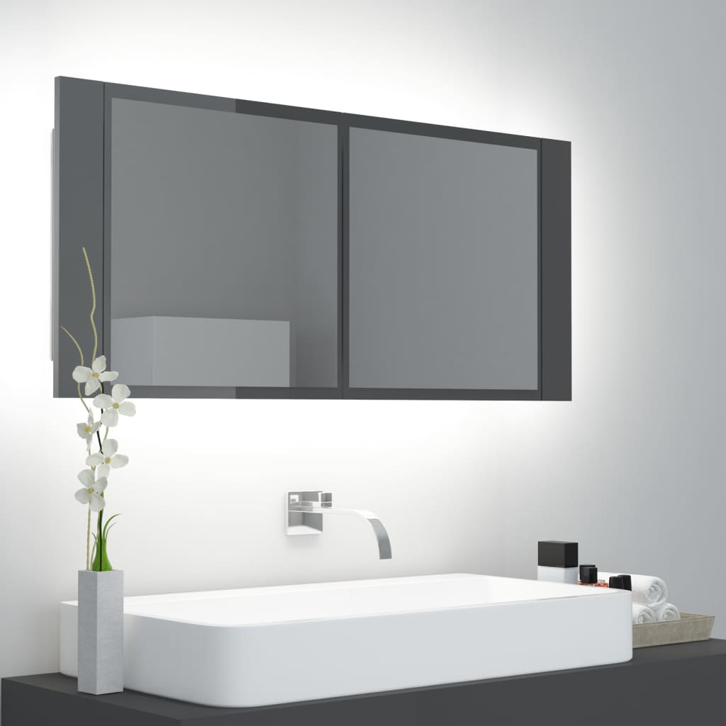 vidaXL Badkamerkast met spiegel LED acryl sonoma eikenkleurig - Aashly