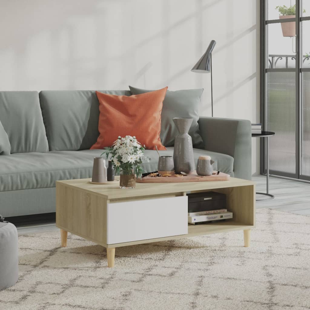 vidaXL Salontafel 90x60x35 cm bewerkt hout hoogglans wit - Aashly