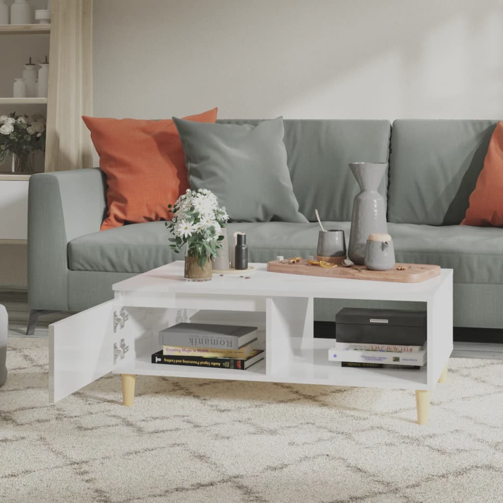 vidaXL Salontafel 90x60x35 cm bewerkt hout hoogglans wit - Aashly
