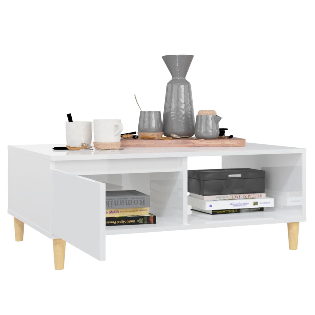 vidaXL Salontafel 90x60x35 cm bewerkt hout hoogglans wit - Aashly