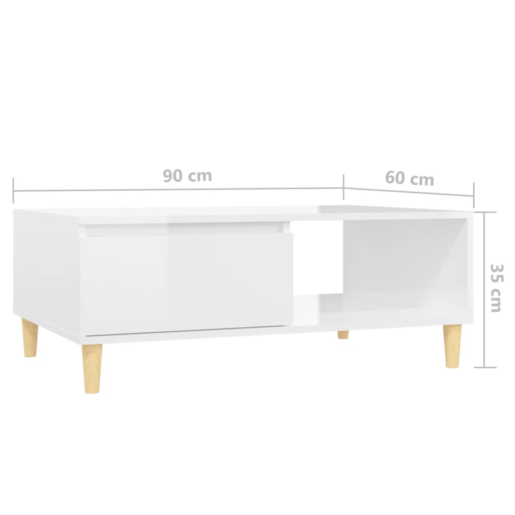 vidaXL Salontafel 90x60x35 cm bewerkt hout hoogglans wit - Aashly