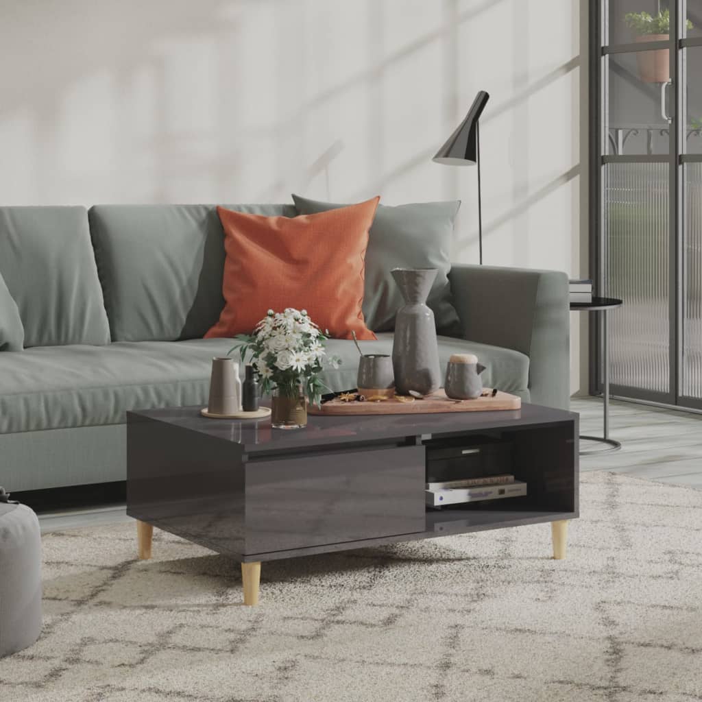 vidaXL Salontafel 90x60x35 cm bewerkt hout hoogglans wit - Aashly