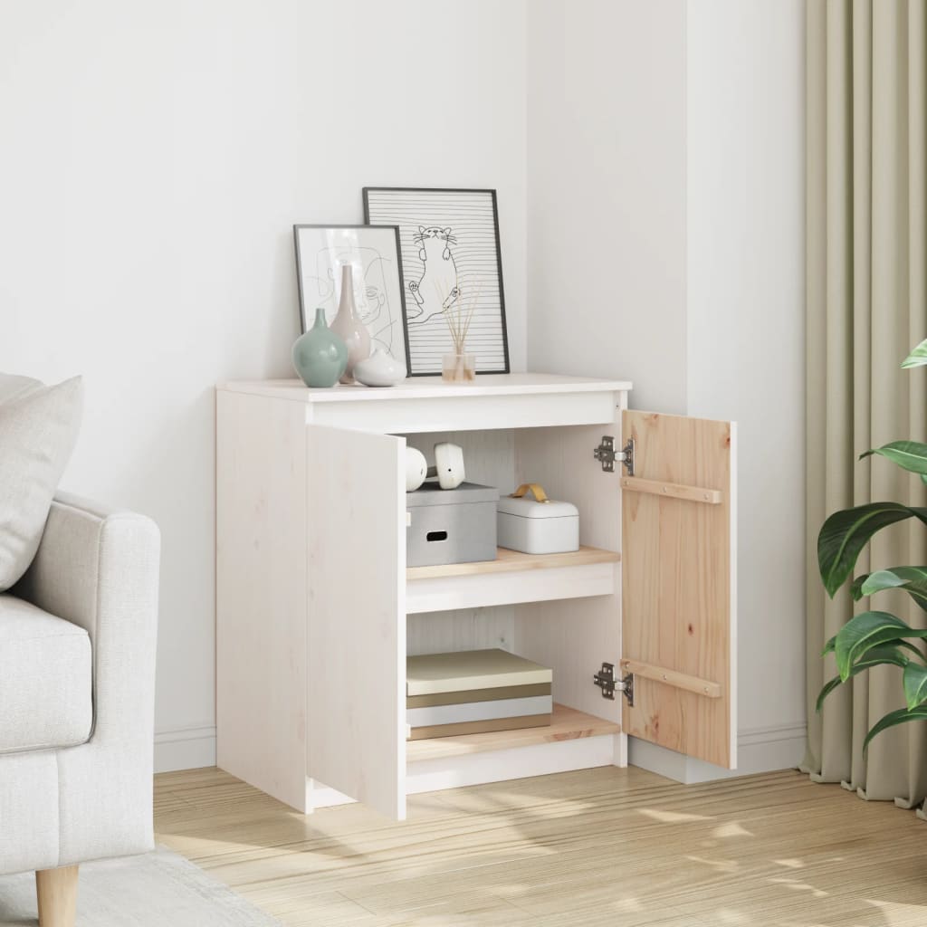 vidaXL Bijzetkast 60x36x65 cm massief grenenhout wit - Aashly