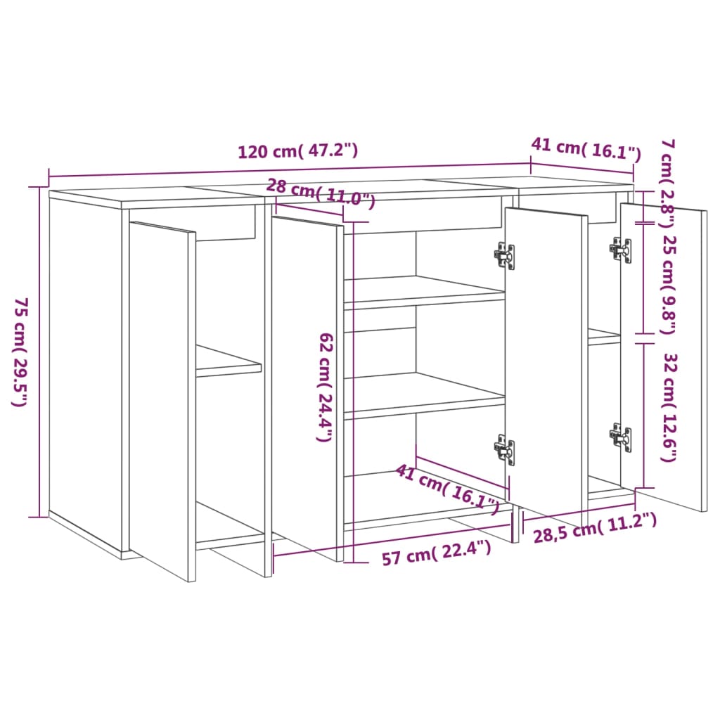 vidaXL Dressoir 120x41x75 cm bewerkt hout zwart - Aashly