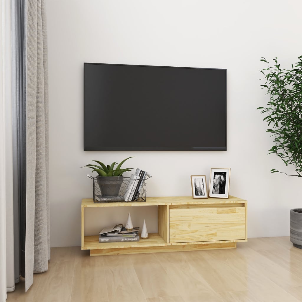 vidaXL Tv-meubel 110x30x33,5 cm massief grenenhout wit - Aashly