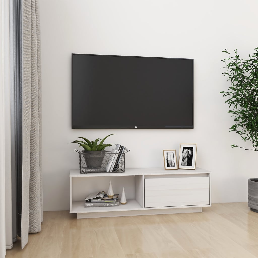 vidaXL Tv-meubel 110x30x33,5 cm massief grenenhout wit - Aashly