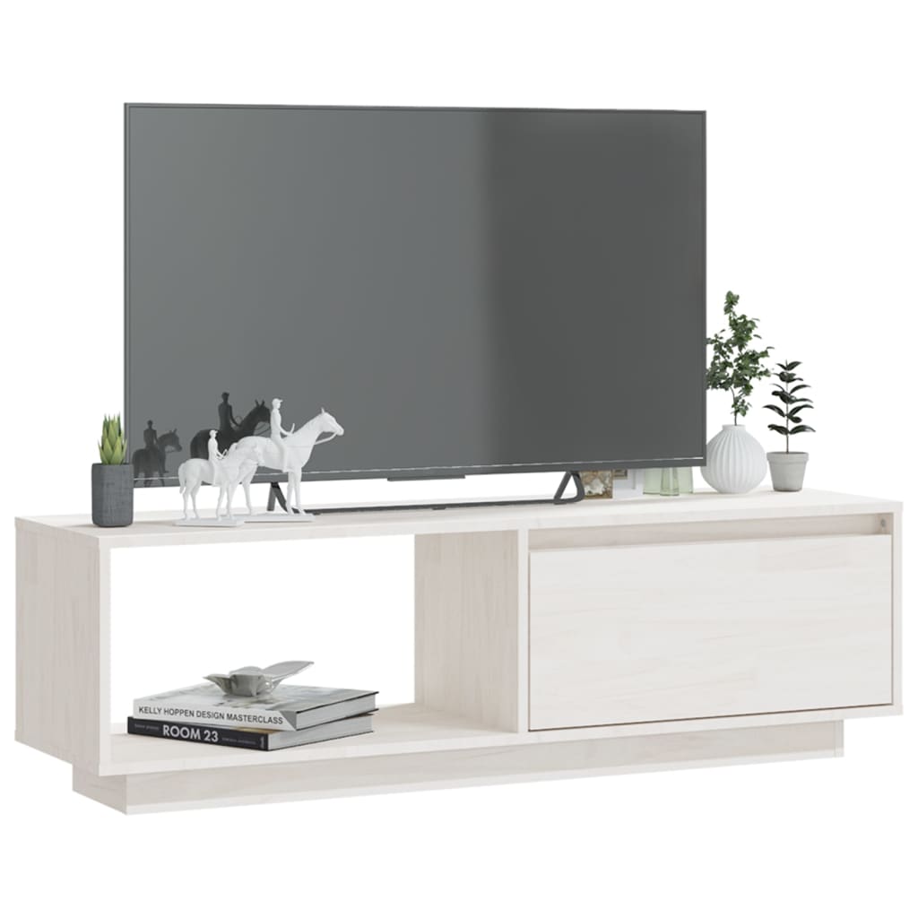 vidaXL Tv-meubel 110x30x33,5 cm massief grenenhout wit - Aashly