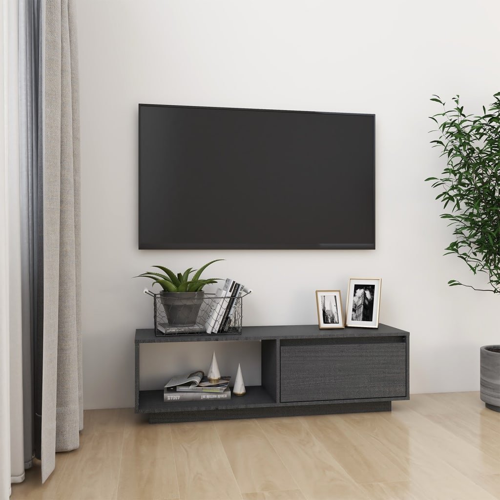 vidaXL Tv-meubel 110x30x33,5 cm massief grenenhout wit - Aashly