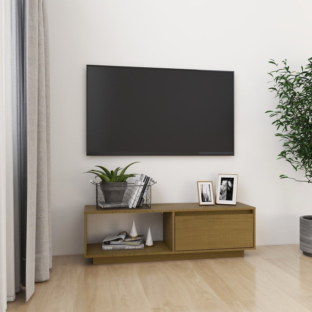 vidaXL Tv-meubel 110x30x33,5 cm massief grenenhout wit - Aashly