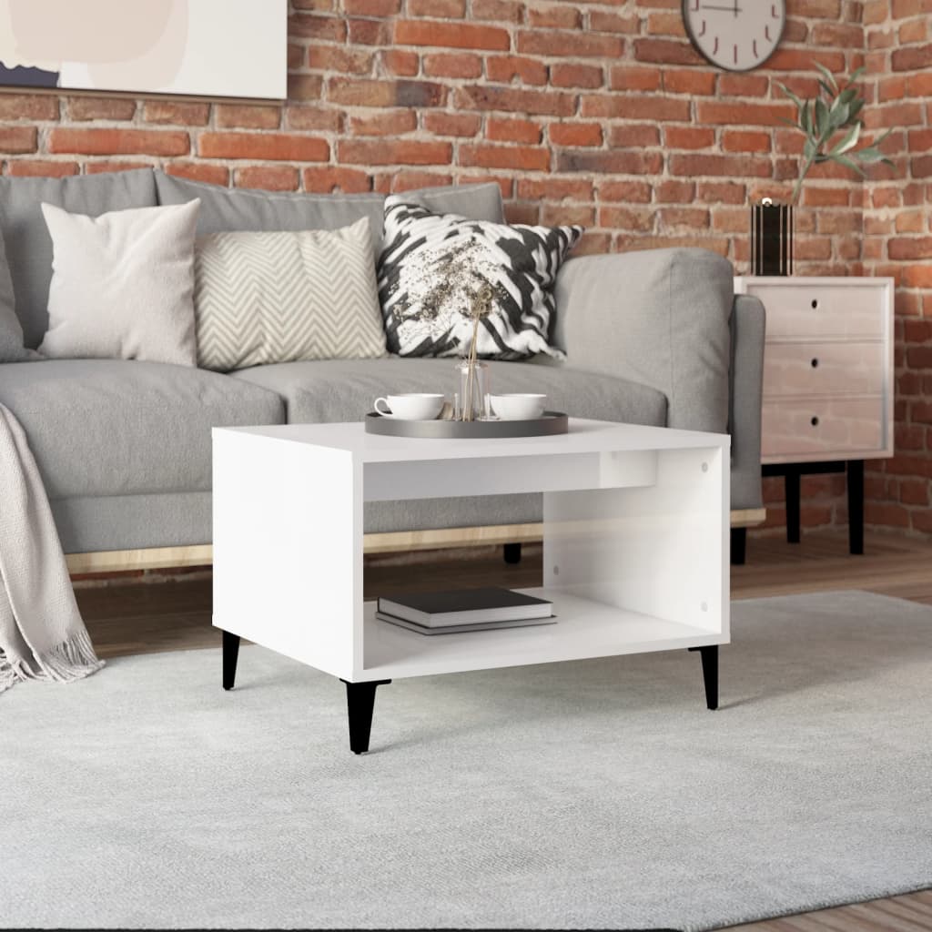 vidaXL Salontafel 60x50x40 cm bewerkt hout hoogglans wit - Aashly