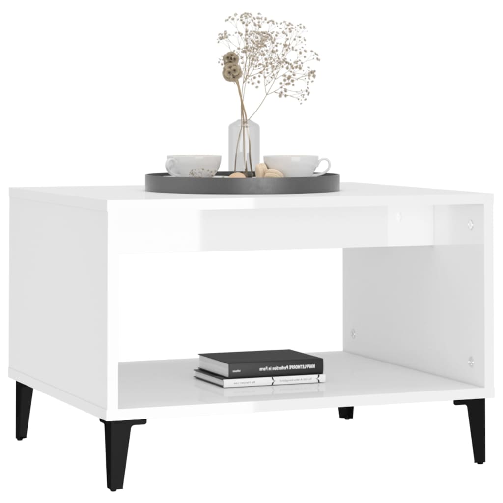 vidaXL Salontafel 60x50x40 cm bewerkt hout hoogglans wit - Aashly