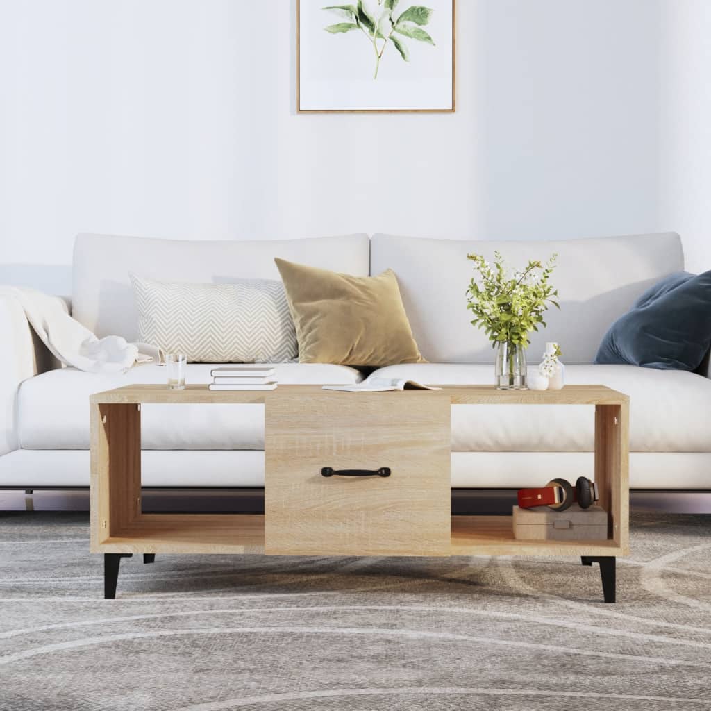 vidaXL Salontafel 102x50x40 cm bewerkt hout gerookt eikenkleurig - Aashly