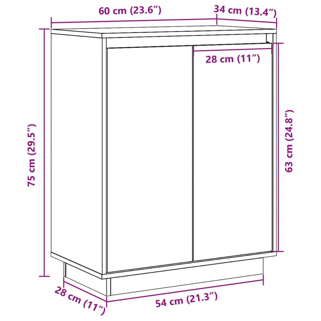 vidaXL Dressoir 60x34x75 cm massief grenenhout wit - Aashly